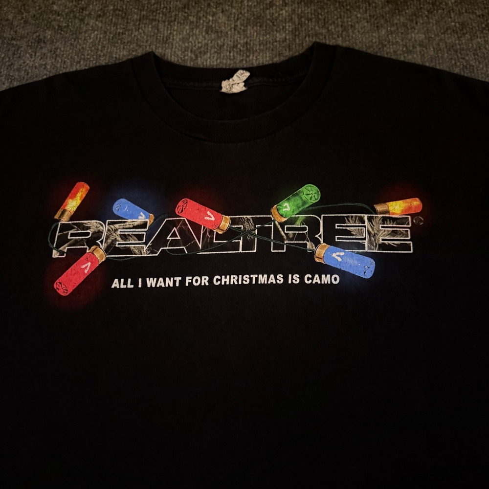 Realtree Mens Christmas Shotgun Shell Lights T-Shirt Black Cotton Mens XL